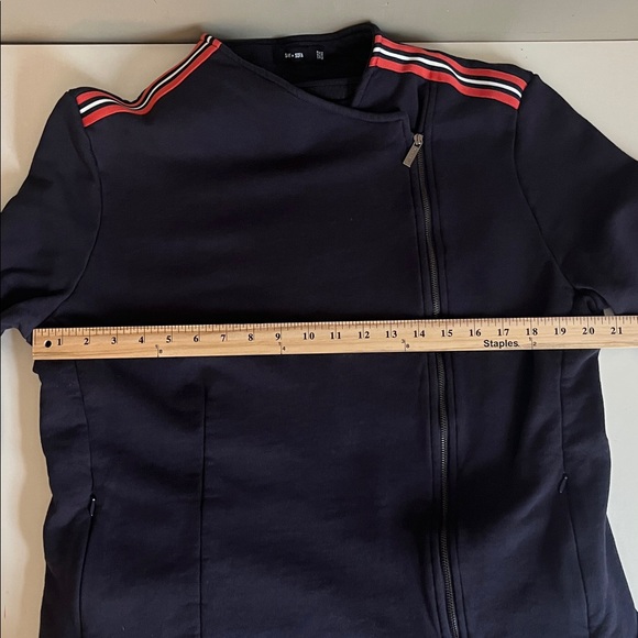 Saint + Sofia Organic Cotton Biker Jacket in Navy Red/Orange Stripe US 18 - Picture 13 of 14